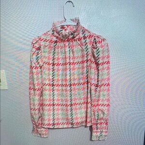 Plaid Ruffle Neck Blouse